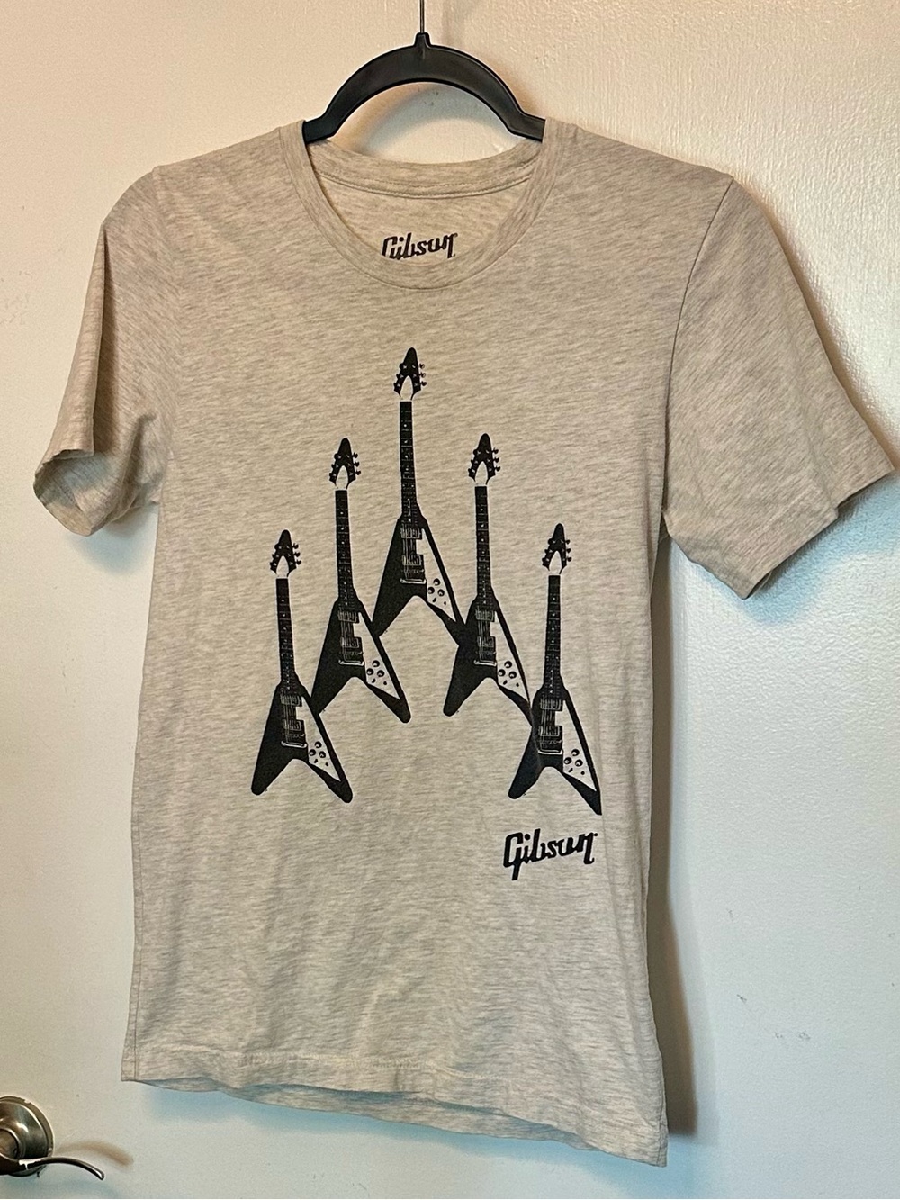 Gibson Light Gray Tee with Black Guitar Graphic